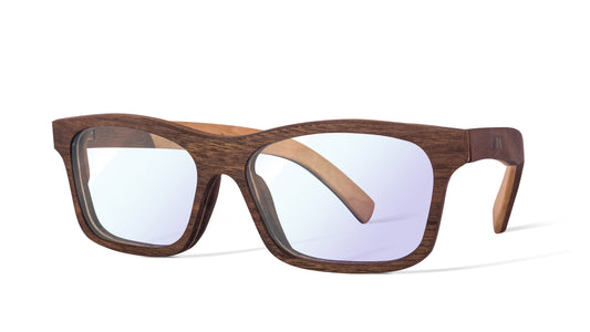 Lentes de madera para computadora de luz azul, micas graduadas, fondo blanco