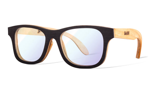 Lentes para computadora Bang, vista lateral, micas graduadas, protección luz azul, fondo blanco