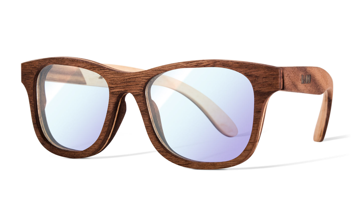 Lentes para computadora, modelo Nativo Luz Azul, lentes de madera Bang, fondo blanco