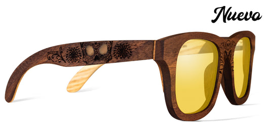 Lentes de madera bang catrina micas amarillas edición especial, foto lateral 